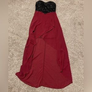 Windsor High-low Black Sequin and Red Wine Strapless Sequin Dress - Size Medium